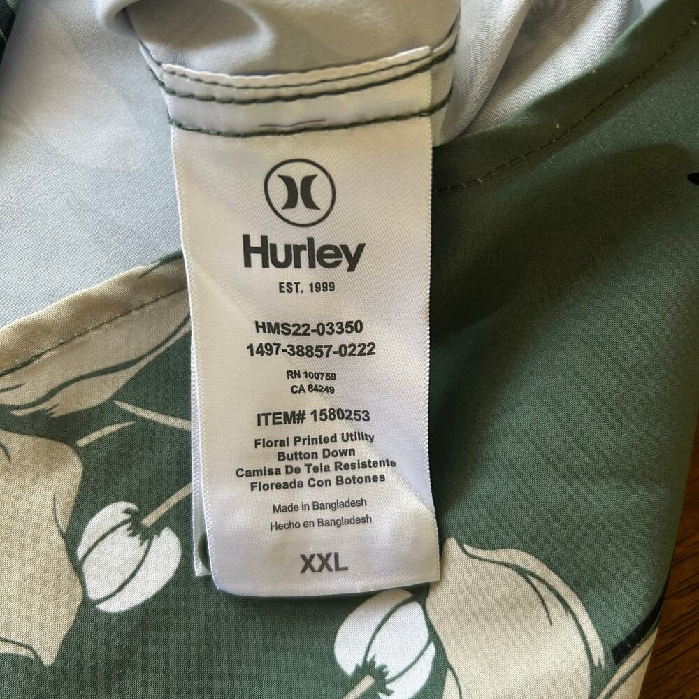 Hurley men’s green Hawaiian print short sleeve button-down size XXL 
￼ - Picture 6 of 8